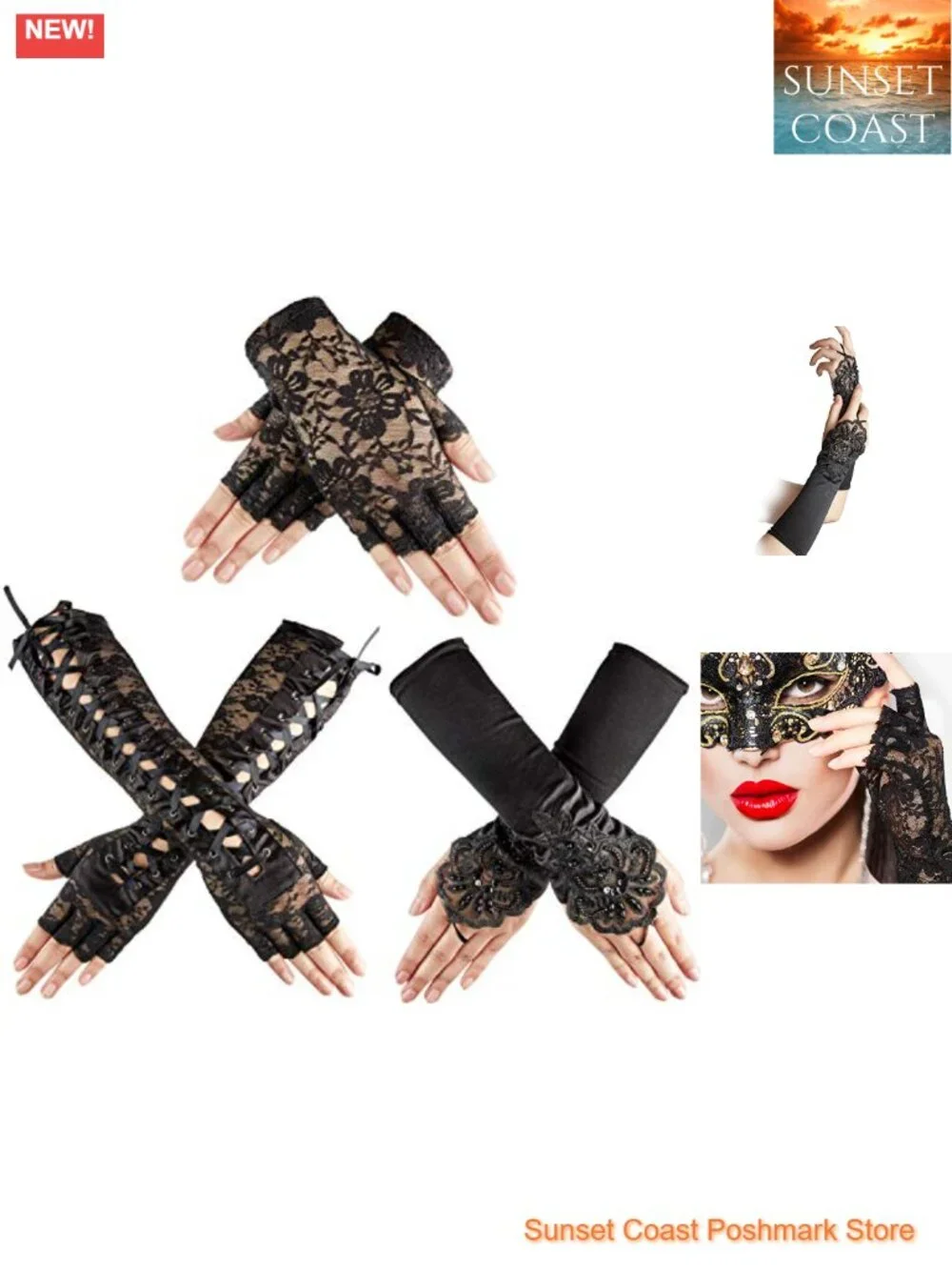 3 Pairs Gothic Lace Fingerless Gloves for Halloween Costume